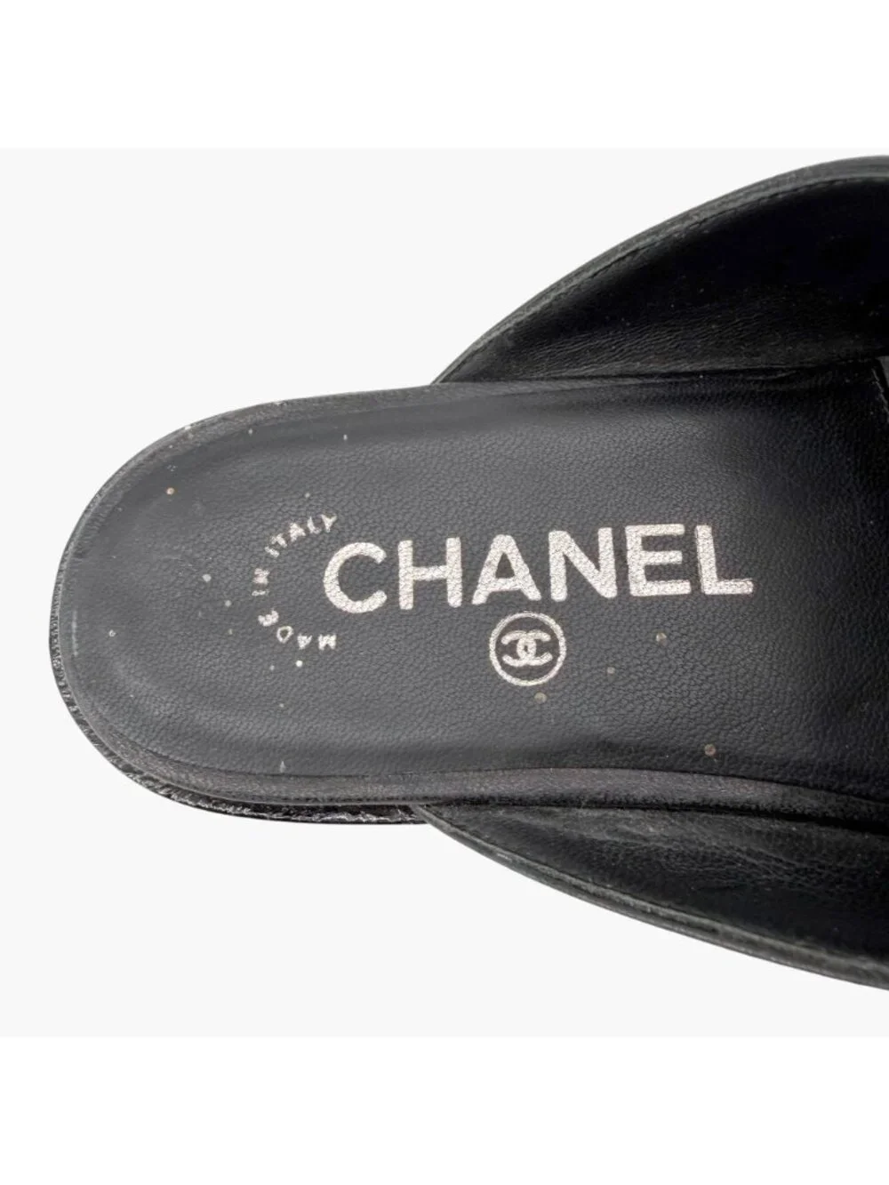 Chanel Black Leather CC Chain Mule Slip On Clogs Flats Size 36 US 5–5.5 Women's